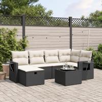 7-delige Loungeset met kussens poly rattan zwart - thumbnail