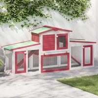 Konijnenhok voor buiten groot 201x45x85 cm hout rood en wit - thumbnail