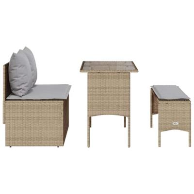 3-delige Tuinset met kussens poly rattan beige