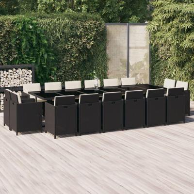 17-delige Tuinset met kussens poly rattan zwart