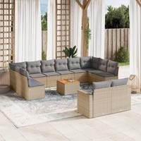 13-delige Loungeset met kussens poly rattan beige - thumbnail