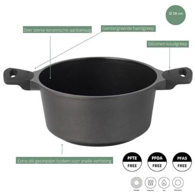 Sola Braadpan met deksel Ceramic Deluxe - Inductie geschikt - Keramische anti-aanbaklaag - ø 28 cm