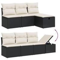 8-delige Loungeset met kussens poly rattan zwart - thumbnail