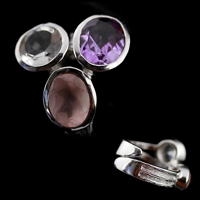 Verstelbare Messing Ring met Amethist, Bergkristal en Rozenkwarts - thumbnail