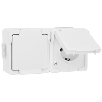 Twee witte, waterdichte stopcontacten horizontaal voor buiten van Presto Vedder