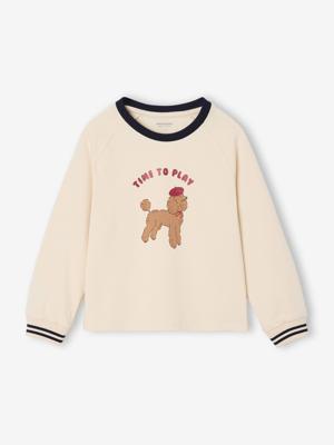 T-shirt met hondenmotief, glitterdetails, lange mouwen voor meisjes vanille