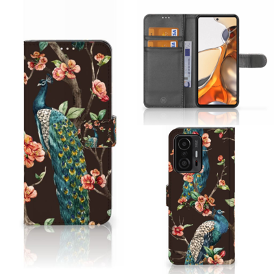 Xiaomi 11T | 11T Pro | Telefoonhoesje | Met pasjeshouder | Pauw met Bloemen