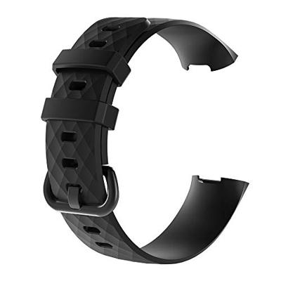 Fitbit Charge 3 & 4 siliconen diamant pattern bandje - Maat: Small - Zwart