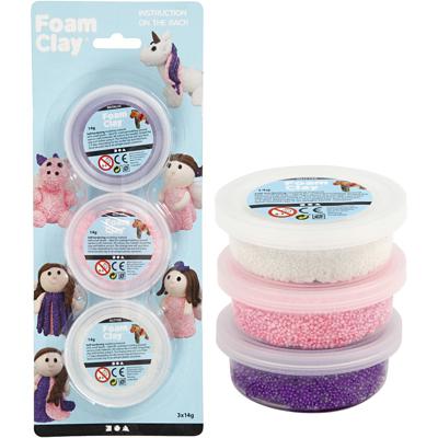 Foam Clay ®, glitter,metallic, roze, paars, wit, 3x14 gr/ 1 doos