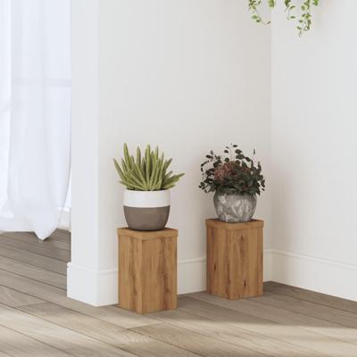 Plantenstandaards 2 st 10x10x18 cm hout artisanaal eiken