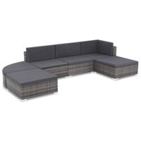 6-delige Loungeset met kussens poly rattan grijs - thumbnail