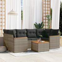 7-delige Loungeset met kussens poly rattan grijs - thumbnail
