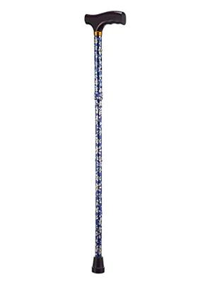 Opvouwbare wandelstok | Gebloemd | Blauw | Lengte 84 - 94 cm | Houten handvat | PR30120-BP