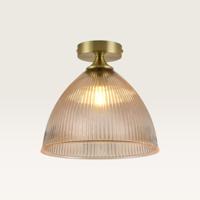 Plafondlamp Ciotola ambra - Koepelvormige bol van geribbeld amberkleurig glas en metalen gouden drager - Zonder lichtbron - thumbnail