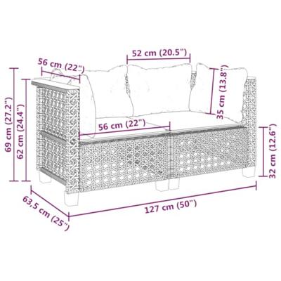 Tuinhoekbanken met kussens 2 st poly rattan zwart - thumbnail