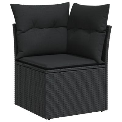 7-delige Loungeset met kussens poly rattan zwart - thumbnail