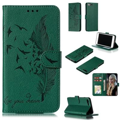 iPhone 7 Plus & 8 Plus horizontaal Litchi structuur 3D veren patroon PU leren Flip Hoesje met houder, foto frame en opbergruimte voor pinpassen & geld