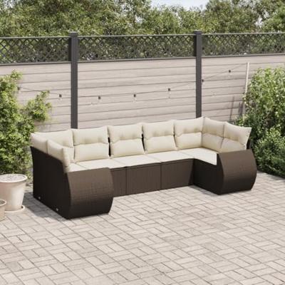 7-delige Loungeset met kussens poly rattan bruin