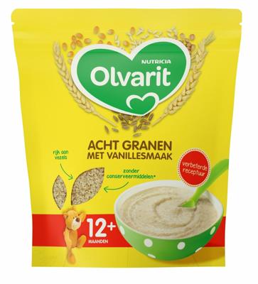 Olvarit Ontbijtpap 8 granen vanille 12+ maanden 200 Gram Olvarit Ontbijtpap 8 granen vanille 12+ maanden 200 Gram