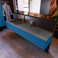 Badkamermeubelset Mondiaz Erin 200 cm met 2 Lades met RIDGE Wastafel Links Dark grey met 1 kraangat Greeploos Mat Jeans - thumbnail