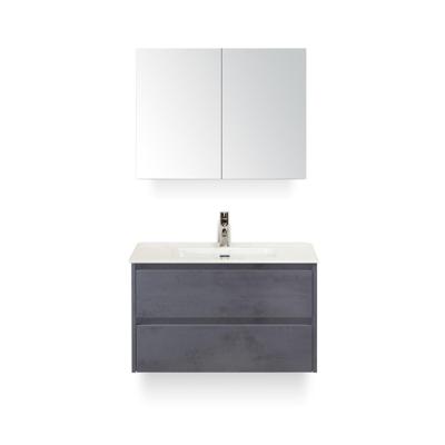 Dante Badmeubelset 80 cm - Beton Antraciet - Keramische Wastafel Wit Cover - met Spiegelkast
