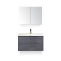 Dante Badmeubelset 80 cm - Beton Antraciet - Keramische Wastafel Wit Cover - met Spiegelkast - thumbnail