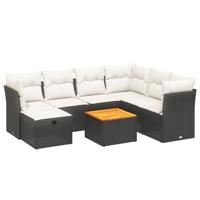 8-delige Loungeset met kussens poly rattan zwart - thumbnail