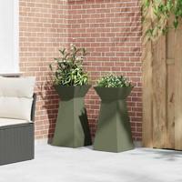 Pilaar Plantenbak 2 pcs Olijfgroen 35 x 35 x 73 cm Staal - thumbnail