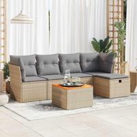 6-delige Loungeset met kussens poly rattan beige - thumbnail