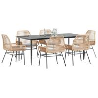 7-delige Tuinset met kussens poly rattan glas bruin - thumbnail