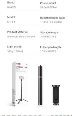 Ulanzi Verstelbare 1,8 m aluminium statief, 360º draaibare montagestandaard voor verlichting, webcams, camera's, GoPro, Insta360 Link One X2 X3
