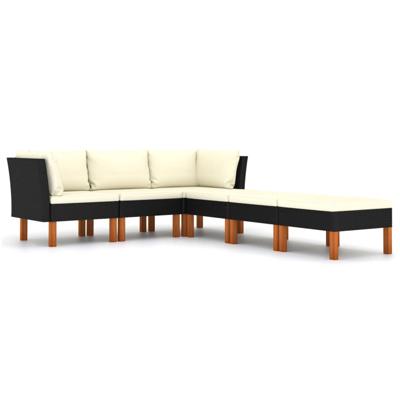 6-delige Loungeset met kussens poly rattan zwart