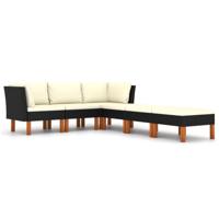 6-delige Loungeset met kussens poly rattan zwart - thumbnail