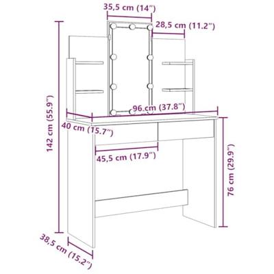Kaptafel met LED-verlichting 96x40x142 cm oud houtkleurig