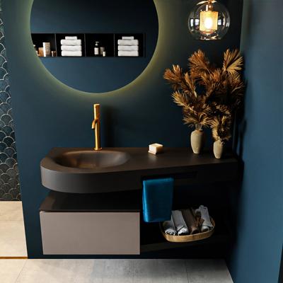 MONDIAZ RIVA 120cm badmeubel onderkast / planchet kleur Smoke met 1 lade. Wastafel DULCET links 1 kraangat kleur Urban.
