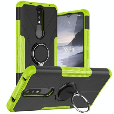 Voor Nokia 2.4 Machine Armor Bear Shockproof PC + TPU beschermhoes met ringhouder (groen)