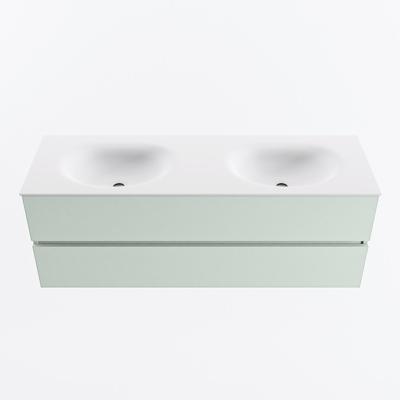 MONDIAZ VICA 140cm badmeubel onderkast Greey 2 lades. Wastafel MOON dubbel 2 kraangaten, kleur Talc.