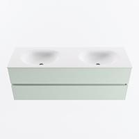 MONDIAZ VICA 140cm badmeubel onderkast Greey 2 lades. Wastafel MOON dubbel 2 kraangaten, kleur Talc. - thumbnail