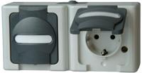 Kopp 131256002 BlueElectric Compleet Wandcontactdoos met randaarde en klapdeksel spatwaterdicht Grijs 2-voudig 1 stuk(s) - thumbnail