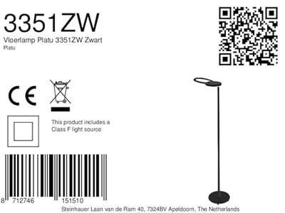 Mexlite Vloerlamp Platu H 132 cm zwart - thumbnail