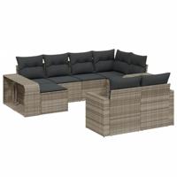 10-delige Loungeset met kussens poly rattan lichtgrijs - thumbnail