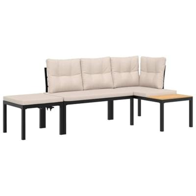 3-delige Loungeset met kussens gepoedercoat staal zwart
