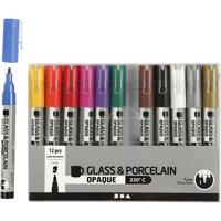 Creativ Company Glas- & porseleinstiften, lijndikte 1-2 mm, semi-dekkend, diverse kleuren, 12 stuk/ 1 doos - thumbnail
