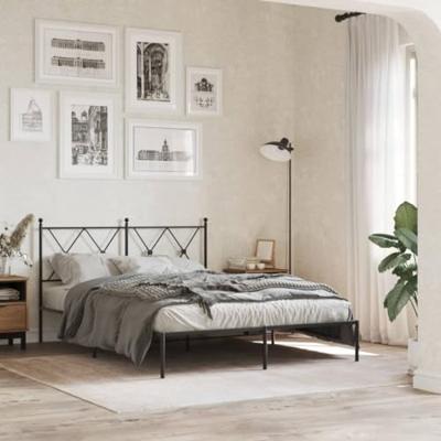 Bedframe met hoofdbord metaal zwart 135x190 cm