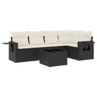 6-delige Loungeset met kussens poly rattan zwart - thumbnail