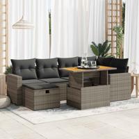 7-delige Loungeset met kussens poly rattan grijs - thumbnail