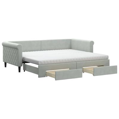 Slaapbank onderschuifbed en lades 90x190 cm fluweel lichtgrijs