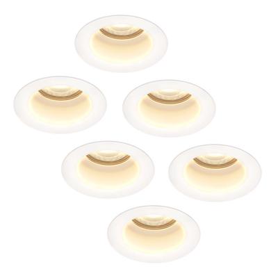 Set van 6 Mari - LED platte inbouwspots met lage inbouwdiepte - 6 Watt 570 Lumen - 2700K Warm wit - GU10 LED Module - Verzonken - Dimbaar - Rond - IP65 waterdicht - Wit