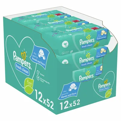 Pampers Fresh Clean vochtige doekjes, doos van 12 x 52 stuks