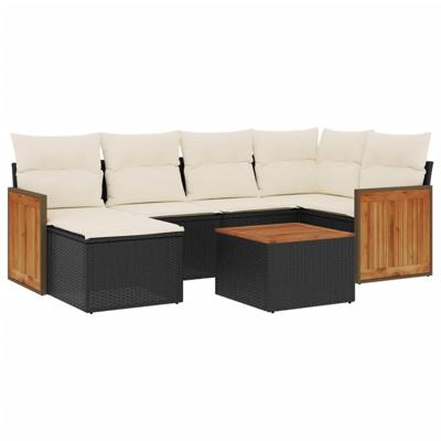 6-delige Loungeset met kussens poly rattan zwart - thumbnail